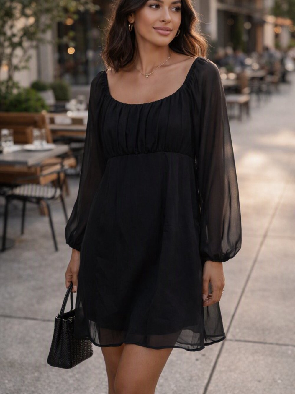 Altar'd State Black Long Sleeve Peasant Dress